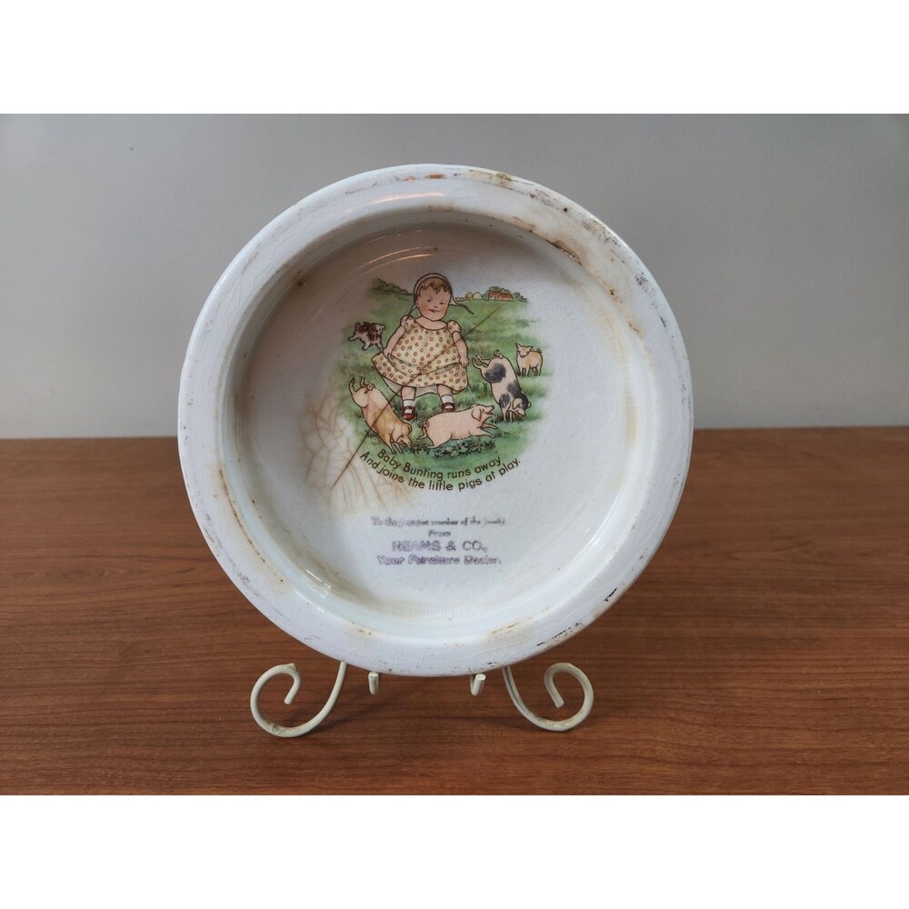 Antique 1920's Baby Bunting Runs Away Harker Pottery Company Food Dish
